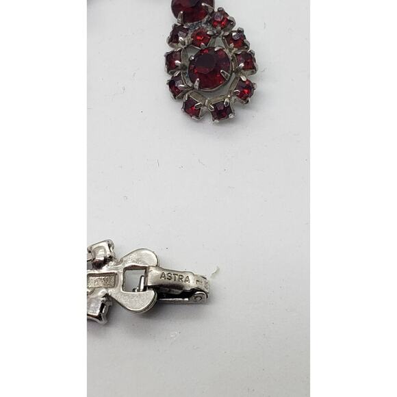 Vintage Ruby Red Rhinestone Bracelet & Screw Earrings Set 1950s Astra Weisner - Picture 8 of 11